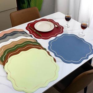 PU Leather Embroidery Waterproof Wedding <b>Placemat</b> <b>Table</b> Mat Place Mats Dining <b>Table</b> Mat - Product Image 1