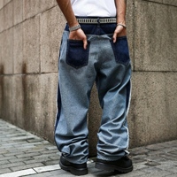 Jeans amples pour hommes, coupe déstructurée, patchwork, denim délavé, style streetwear, pantalon décontracté baggy, vente en gros, personnalisable OEM