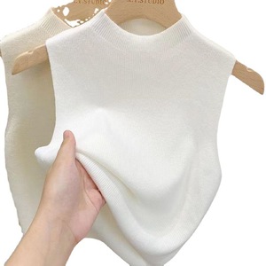 Camisola Corta de Punto Vintage con Lazo para Mujer, Camiseta Base Elegante y Estilizadora, Blazer sin Mangas con Cuello Medio Alto, Top Moderno - Product Image 5