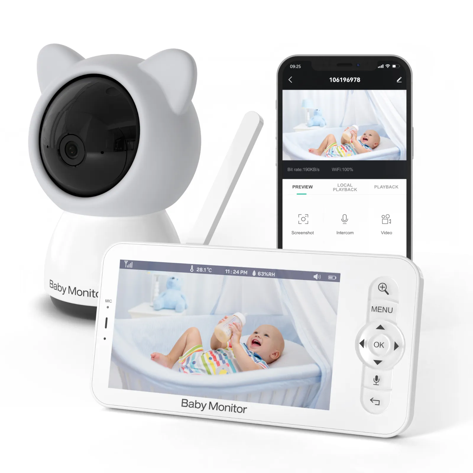 5 ''HD 1080p Wifi Smart Home Drahtloses Zwei-Wege-Gespräch Nachtsicht Pan-Tilt-Sicherheit Innen-WIFI-Überwachung Baby phone