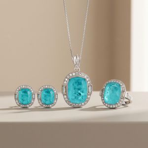 Tu Geometric 12*16-10*12 Cubic Zirconia pendant and ear rings <b>sets</b> Imitation Blue Paraiba Fashion Jewelry <b>Set</b> For Women - Product Image 4