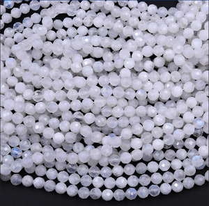 Bracelet de cheville en pierre de lune blanche naturelle, 1 brin de perles rondes facettées, bijoux pour femmes et filles, 13 pouces, Rondelles - Product Image 4