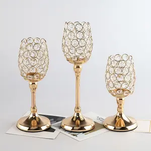 Tall Gold Round Votive Tealight Iron Decorative Candle Holder for Table Centerpiece Decoration