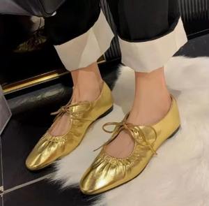 Women's High Quality Silver Gold Luxury <b>Flats</b> with Rubber Insole for <b>Wedding</b> Parties - Product Image 4