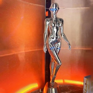 Moderno tamaño grande personalizado 2M interior Hotel Mall pantalla decoración abstracta Metal Robot escultura fibra de vidrio cromo Robot figura - Product Image 3