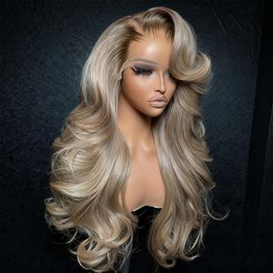 Parrucche Frontali in Pizzo con Capelli Umani Ondulati, Radici Marroni, Densità 200, 13x4, Ombre Biondo Tè, Senza Colla, Colorate - Product Image 1