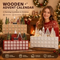 Ornement de calendrier de l'avent de Noël en bois, décor de table lumineux à LED pour le compte à rebours des fêtes, décoration de bureau en forme de maison