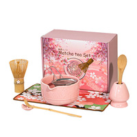 Ensemble de thé Matcha japonais exclusif transfrontalier de 7 pièces avec bec verseur en céramique rose fleur de cerisier pour cérémonie du thé
