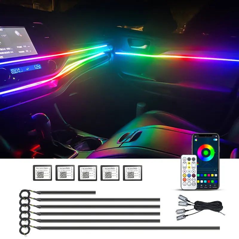 Qeedon 12V symphony interior car ambient Flow Chasing Light APP Control Changing atmosphere light