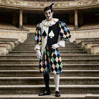 Costume de Clown Harlequin Pierrot Coloré pour Hommes, Motif Pique et Diamant, en Polyester, Style Années 70, Vintage, pour Adultes, Halloween, Cirque