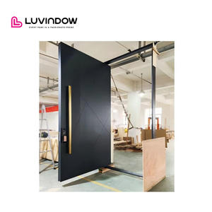 Portes d'entrée avant au design de luxe Portes pivotantes extérieures de sécurité en bois massif à économie d'énergie, coupe-vent noir - Product Image 5