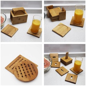 Posavasos cuadrados de bambú con aislamiento térmico para té y bebidas con caja de almacenamiento - Product Image 1
