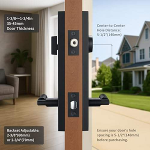 Manija Moderna para Puerta Principal en Negro Mate, Empuñadura Antideslizante, Juego de Cerradura de Entrada Resistente, Cerrojo <span class=keywords><strong>Exterior</strong></span> con Palanca, 3 Llaves, Izquierda/Derecha - Product Image 5