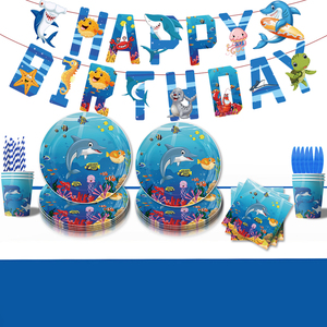 Vaisselle en papier de la <span class=keywords><strong>série</strong></span> Blue Ocean Shark, articles de fête élégants, Halloween, Nouvel An, Thanksgiving, Remise de diplôme, Diwali, Noël - Product Image 2