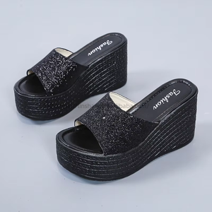 Outdoor Wear,sponge Cake Soles,beach Sandals Foreign Trade <b>Sequins</b>,high Heels,one Line Thick Sole Slippers,women's Summer - Product Image 6