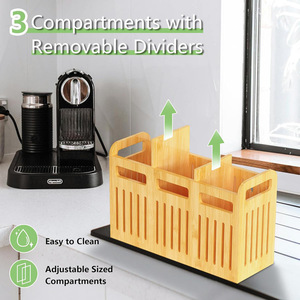 Boîte de rangement de cuisine en bambou avec séparateurs, organisateur multifonction pour ustensiles et couteaux, rangement de bureau 18L - Product Image 2