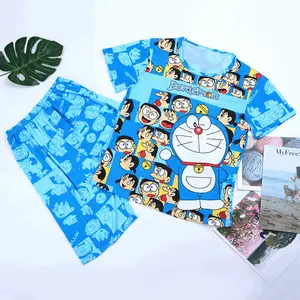 Set Piyama Lengan Pendek untuk Anak Laki-laki, Baju Tidur Piyama Karakter Remaja, Pakaian Tidur Kartun untuk Anak Perempuan dan Laki-laki Musim Panas