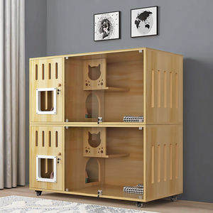 현대 대형 모듈 식 나무 고양이 집 투명 유리 사육장 애완 동물 탑승 고양이 케이지 고양이를위한 홈 가구 거실 - Product Image 3