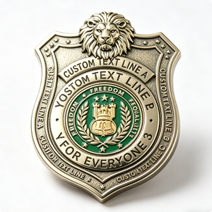 เข็มกลัดรูปโล่หัวสิงโตเคลือบแข็งแบบวินเทจชุบทองพร้อมข้อความสลักส่วนตัว - Product Image 1