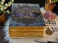 Carnet Arbre de Vie en Cuir Fait Main, Grimoire Pagan, Livre des Ombres, Papier Vintage à Bords Frangés, Couverture Rigide, Aquarelle, Idéal pour Cadeau