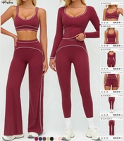 Ensemble de vêtements de sport pour femmes en gros, 6 pièces, vêtements de yoga pour la salle de sport, tenue de sport à manches longues, patchwork, couleurs contrastées, vêtements de sport personnalisés
