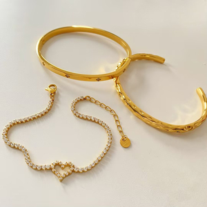 Clioro Mạ Vàng Thép Không Gỉ Bangle Vòng Đeo Tay Chất Lượng Cao CZ Cuff Trái Tim Tennis Chuỗi Rắn Chuỗi Với Zircon Đá - Product Image 3