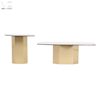Ensemble de tables basses gigognes en marbre avec base en métal nordique, table basse de service, table centrale, mobilier de salon de luxe