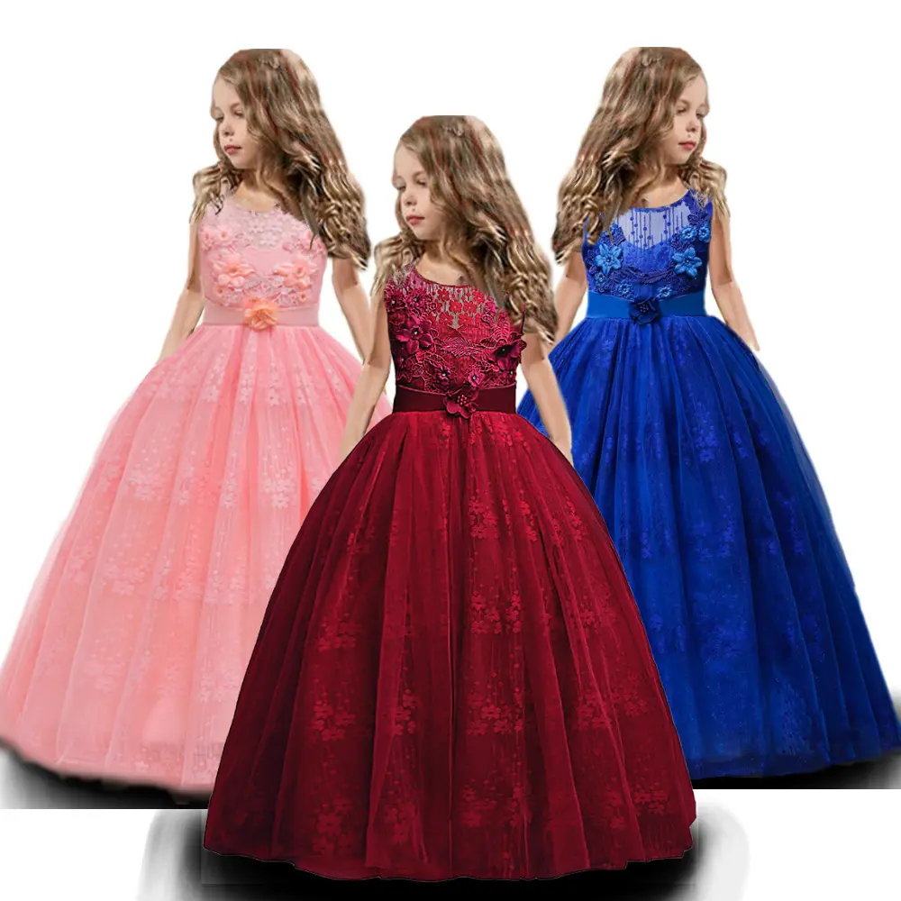 2023 Children's Lace Wedding Show Net Yarn Embroidery Princess Girl's Dress