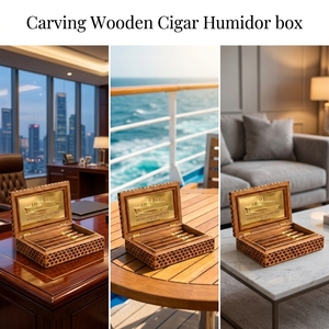 Vietnam Wooden Treasure Chest Craving Cigar Humidor Box Wood Brown Men Desktop Case Gift for Father Humidifier for 20 Cigars - Product Image 4