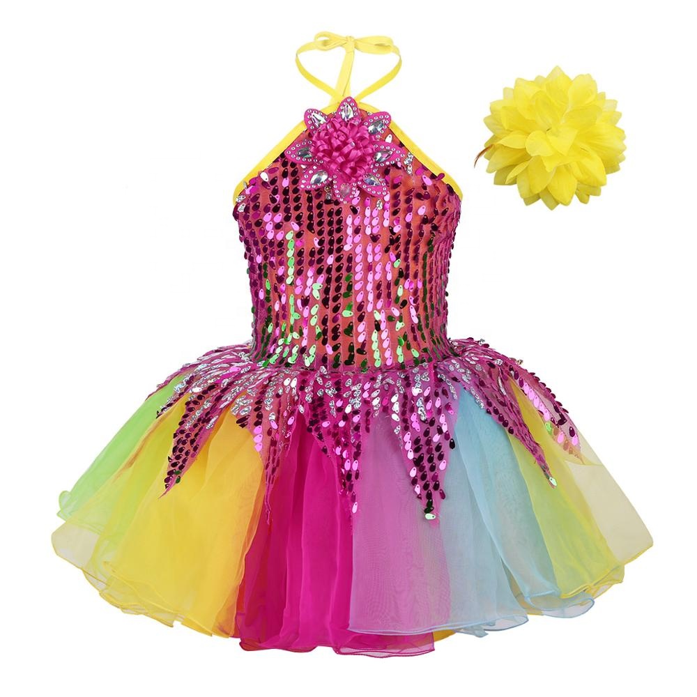 Kids Girl Halter Neck Applique Tutu Dress for Ballet