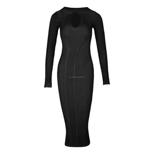 Robe ajustée de créateur de haute qualité pour femme, style bohème décontracté et sexy, à manches longues, patchwork, pour le printemps et l'automne, couleur unie - Product Image 1