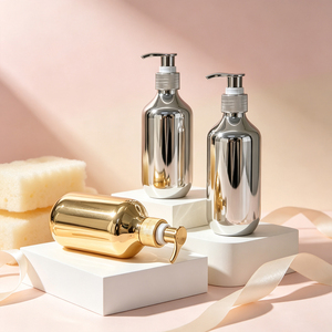 Wholesale Luxury 300ml 500ml PET <b>Plastic</b> Metal Finish Pump Bottle Refillable Liquid <b>Soap</b> <b>Dispenser</b> Bottle For Skincare Hair Care - Product Image 4