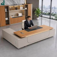 Bureau de direction moderne en forme de L avec armoire latérale, éclairage LED ambiant et verrouillage par mot de passe, poste de travail exécutif en MFC E0