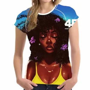Personalized Black Art African Girls Printed Summer Breathable Tee Shirt Crew Neck Women Quick Dry Tops Blouses And T Shirts