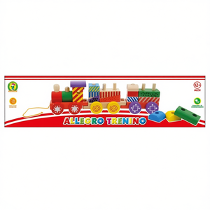 Allegro Trenino Wooden Train 16 Colorful <b>Blocks</b> 12+ Months Push Pull Toy - Product Image 2