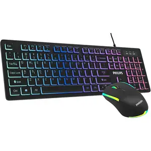 USB Keyboard und Mouse Combo Full-Sized Keyboard, 3-Button Mouse w/RGB Light FX für Home Office For PHILIPS SPT8294