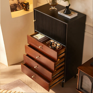 Mobile contenitore in <span class=keywords><strong>legno</strong></span> massello di lusso in stile antico francese, mobiletto nero <span class=keywords><strong>per</strong></span> soggiorno in stile americano - Product Image 4