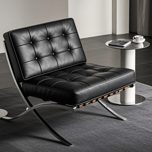 Silla decorativa de cuero estilo <span class=keywords><strong>Barcelona</strong></span> con marco cromado - Product Image 1