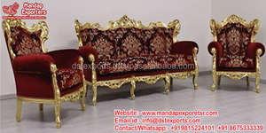 Juego de Sofás de Madera de Teca de Estilo Barroco Real Moderno, Duradero y Tapizado, con Tamaño y Color Personalizados - Product Image 2