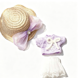 Vêtements de poupée, ensemble robe et chapeau en plumes, noir et blanc, pour filles, poupée de 24cm, jouet de dessin animé, tenue de mode de style occidental - Product Image 5