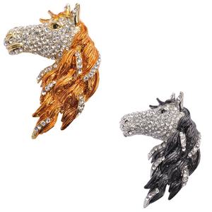 Joyería de moda Vintage Crystal Rhinestone Horse Head Metal <span class=keywords><strong>Animal</strong></span> Broche Pins para hombres - Product Image 1