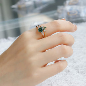 925 Sterling Zilver 14K Goud Verguld Edelsteen Twist CZ Zirkoon Aqua Agaat Tweedelige Edelsteen Ringset - Product Image 3