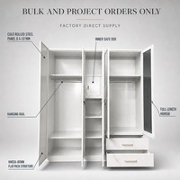 Armoire en acier en gros pour chambre à coucher, mobilier d'hôtel et d'appartement, miroir pleine longueur, conception verrouillable, écologique, commande en gros