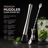Ensemble professionnel de 4 outils de bar en acier inoxydable avec doseur, pilon à cocktail, cuillère à mélanger et pinces à glace pour kit de barman