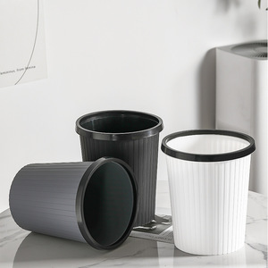 Creative Minimalist Trash Can Large Size Open Top Pressure Ring Wastebasket For Kitchen Bathroom Living Room Striped Design - Product Image 5