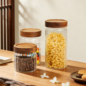 Botellas de Vidrio Transparente con Nervaduras y Tapas Herméticas de Madera de Acacia, Aptas para Lavavajillas, Frascos de Vidrio Borosilicato para Almacenamiento de Alimentos - Product Image 4