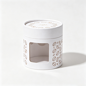 Boîte cylindrique en carton robuste avec fenêtre transparente pour emballage de marque, personnalisable OEM pour grains de café. - Product Image 1