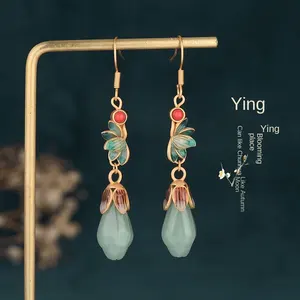 Mode Vintage Schmuck Ohrringe 925 Silber Ohr stecker Magnolie Nachahmung Hetian Jade antiken Ohrring Frauen