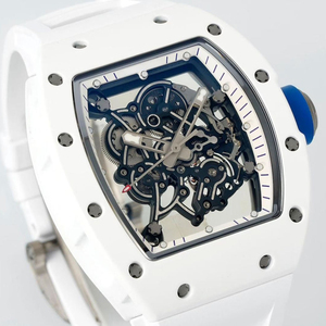 Montre mécanique squelette style RM055 pour homme, en céramique blanche, titane et bracelet en caoutchouc. - Product Image 3