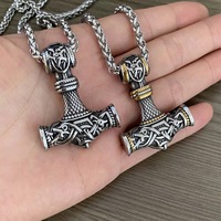 Acier inoxydable Viking Vintage Thor Marteau Collier Tête de Loup Pendentif Nordique Religieux Hommes Mode Accessoire Bijoux